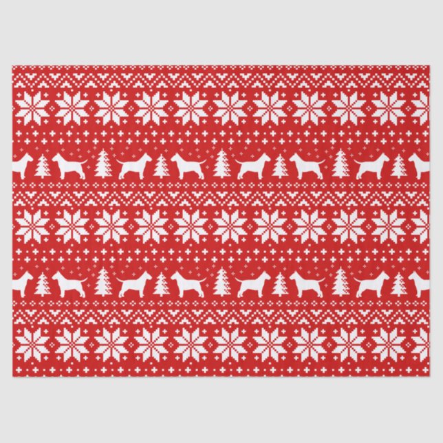 Bull Terrier Silhouettes Christmas Pattern Red Tissue Paper (Front)