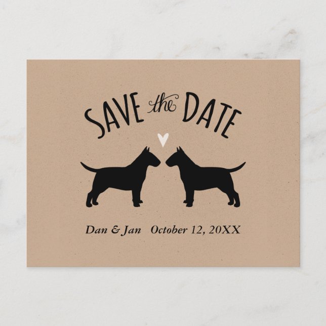 Bull Terrier Silhouettes Wedding Save the Date Announcement Postcard (Front)