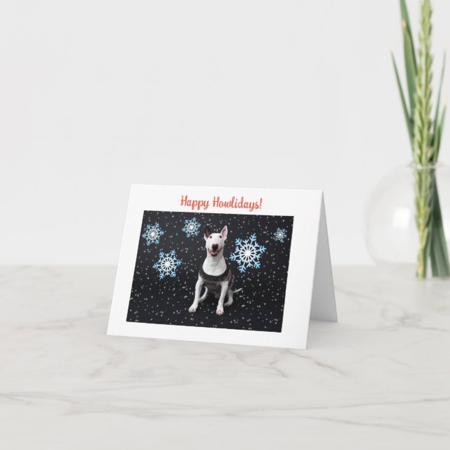 Bull Terrier Snowy Christmas Holiday Card (Front)