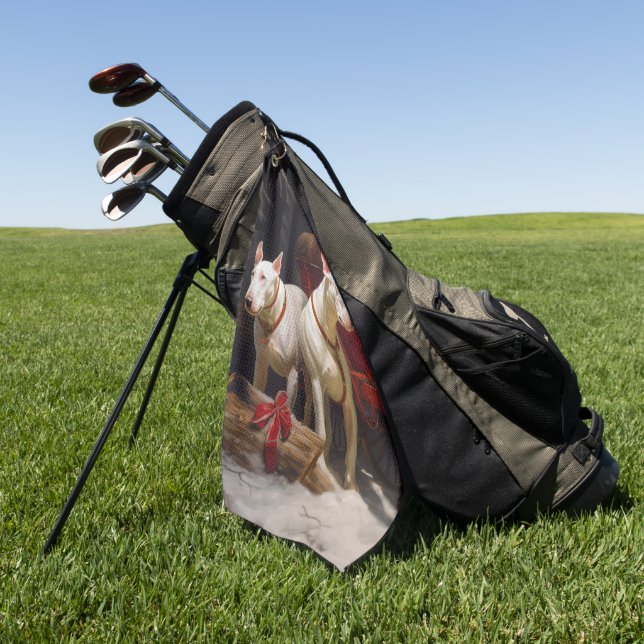 Bull Terrier Snowy Sleigh Christmas Decor Golf Towel (Green)