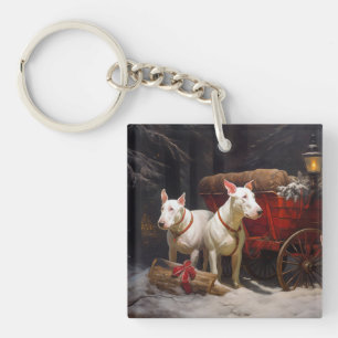 Bull Terrier Snowy Sleigh Christmas Decor  Keychain