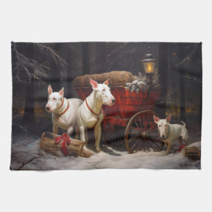 Bull Terrier Snowy Sleigh Christmas Decor  Kitchen Towel