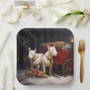Bull Terrier Snowy Sleigh Christmas Decor Paper Plate