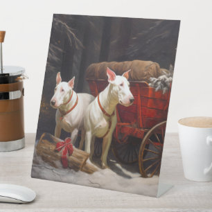 Bull Terrier Snowy Sleigh Christmas Decor Pedestal Sign