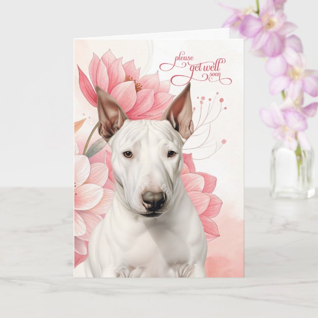 Bull Terrier Soft Pink Botanical Blooms Get Well Card (Orchid)