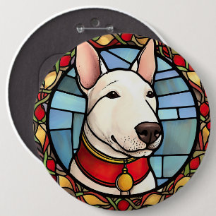 Bull Terrier Stained Glass Christmas 6 Inch Round Button