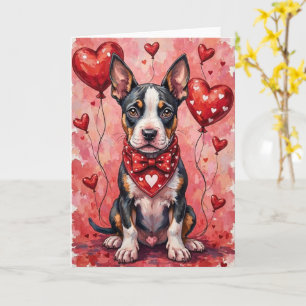 Bull Terrier Valentine’s Day Dog with Hearts Red Card