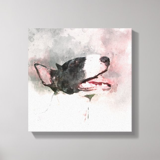 Bull Terrier watercolor painting canvas print (Front)
