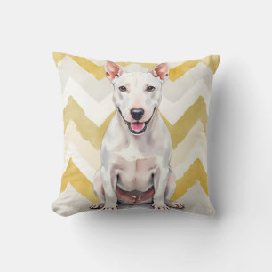 Bull Terrier Watercolor Zigzag Pattern Art Throw Pillow