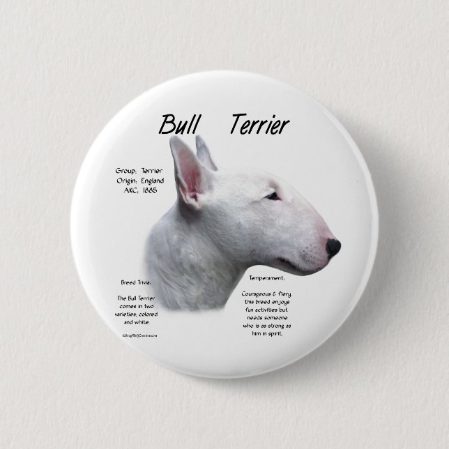 Bull Terrier (wht) History Design 2 Inch Round Button (Front)