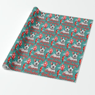 Bull Terrier with Balloons  Wrapping Paper