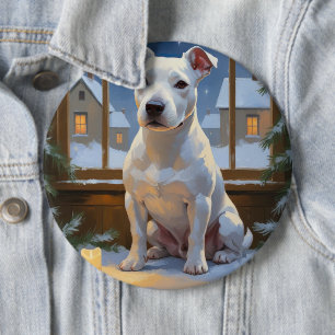 Bull Terrier with Christmas Lights Holiday 6 Inch Round Button