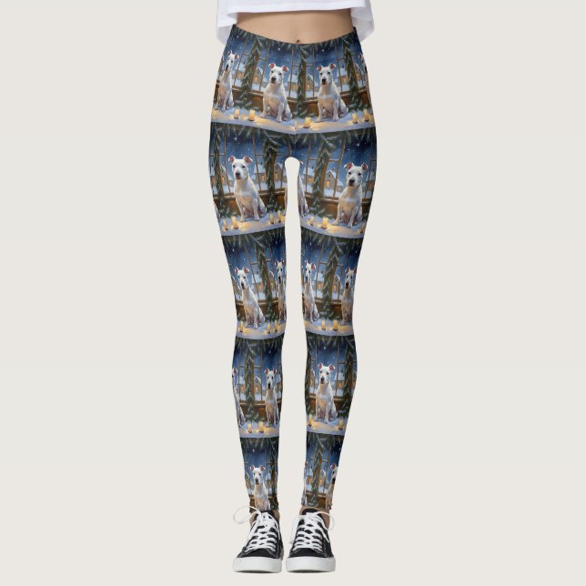 Bull Terrier with Christmas Lights Holiday Leggings (Front)