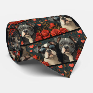 Bull Terrier With Heart Roses Valentine's Day Tie