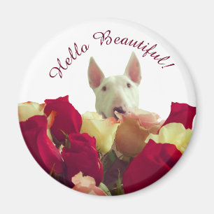 Bull terrier with roses greeting - Hello Beautiful Magnet