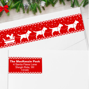Bull Terriers Christmas Sleigh Dogs Return Address Wrap Around Label