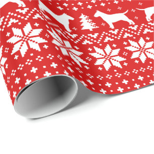 Bull Terriers Christmas Sweater Pattern Red Wrapping Paper
