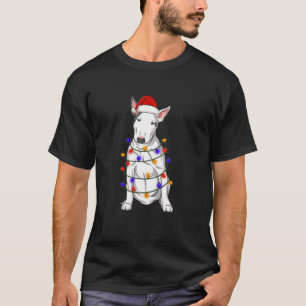 Bull Terriers Dog Wearing Christmas Hat Lights T-Shirt