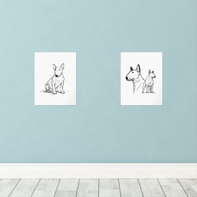 Bull terriers lineart set of 2 posters (Wood Floor)