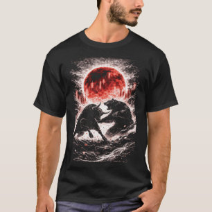 Bull vs Bear Market in Red Moon Forest - Japanese  T-Shirt