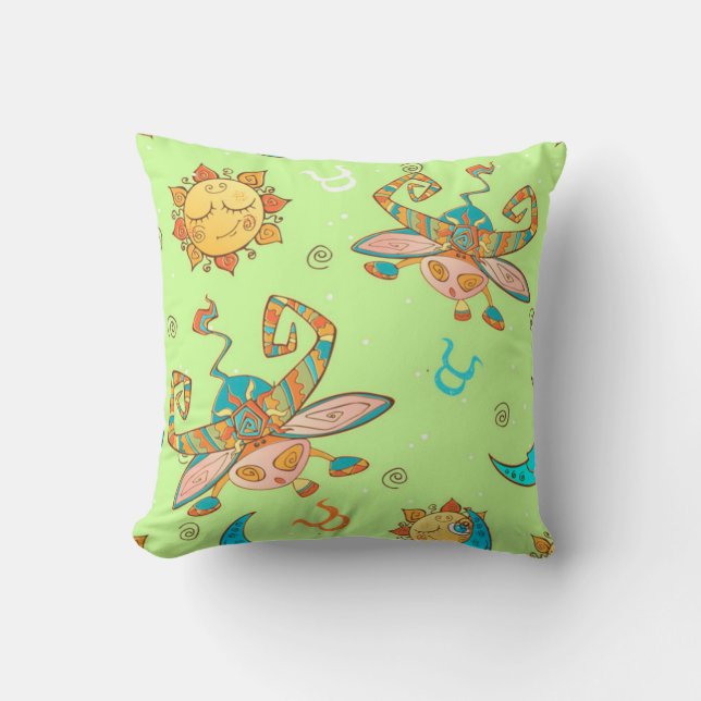 Bull Zodiac Sign Pattern Throw Pillow (Front)
