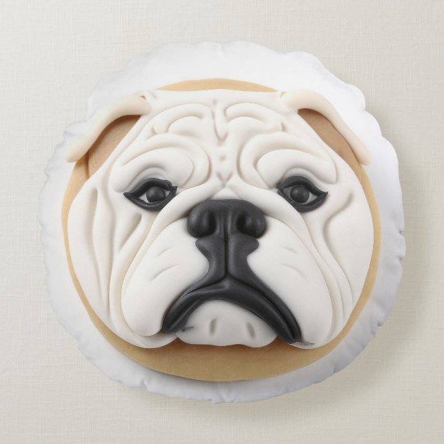 Bulldog 3D Inspired Round Pillow (Front)