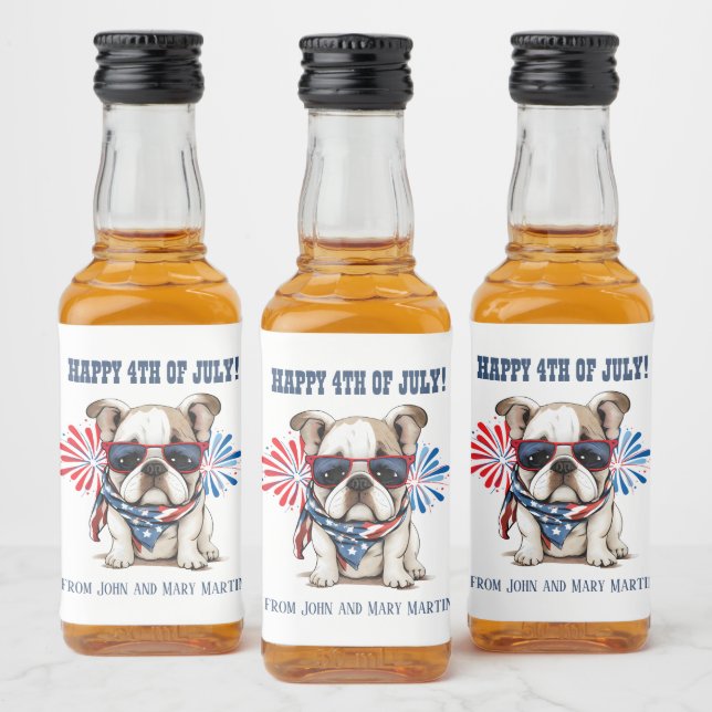 Bulldog 4th July Independence Day Red White Blue Liquor Bottle Label (Bottles)