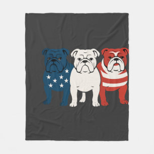 Bulldog 4th of July Dog Lover Men women USA Flag Fleece Blanket