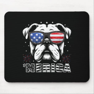 Bulldog 4th Of July Merica Patriotic Dog Tee  Mouse Pad