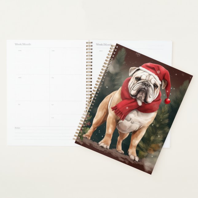 Bulldog à Noël de neige (Devant avec enveloppe)