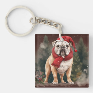 Bulldog à Noël de neige