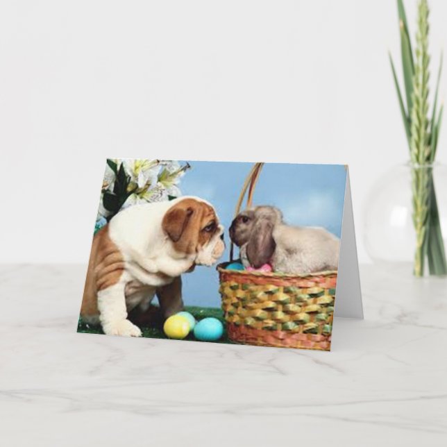 Bulldog and Easter Bunny Holiday Card (Front)