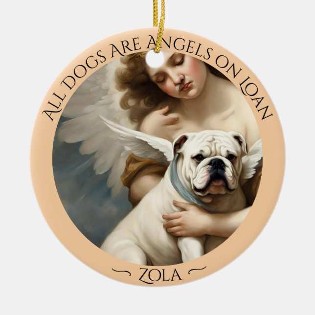 Bulldog Angel Personalized Memorial Ceramic Ornament (Front)