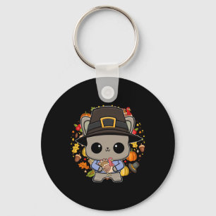 Bulldog Anime Dog Thanksgiving Turkey Keychain