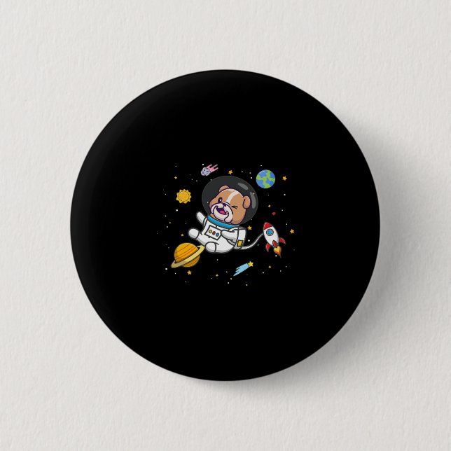 Bulldog Astronaut  2 Inch Round Button (Front)