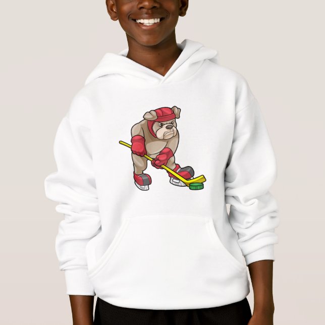 Bulldog at Ice hockey with Hockey stick (Front)