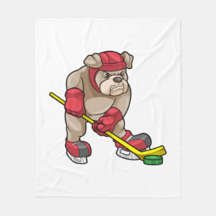Bulldog at Ice hockey with Hockey stick Fleece Blanket