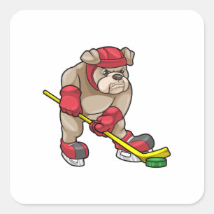 Bulldog at Ice hockey with Hockey stick Square Sticker