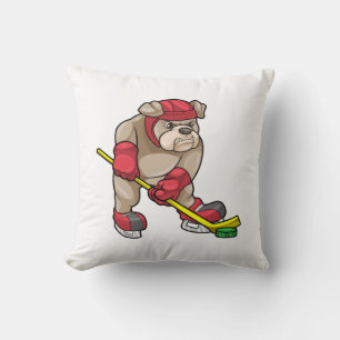 Bulldog at Ice hockey with Hockey stick Throw Pillow