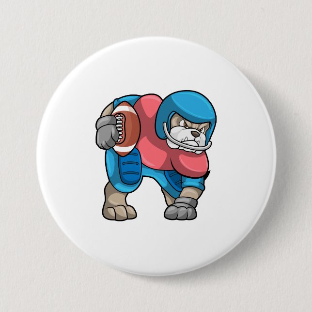 Bulldog at Sports with Football & Helmet 3 Inch Round Button (Front)
