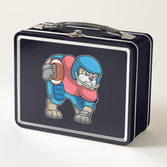 Bulldog at Sports with Football & Helmet Metal Lunch Box (Front)
