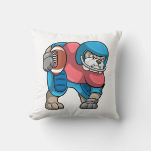 Bulldog at Sports with Football & Helmet Throw Pillow