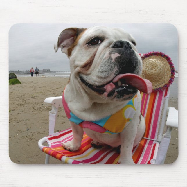 Bulldog at the Beach Mouse Pad (Front)