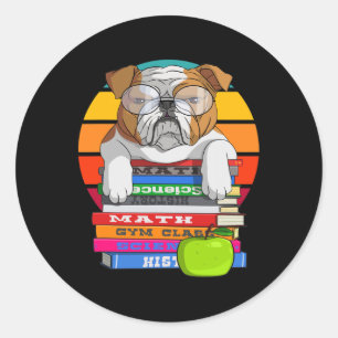 Bulldog Back To School Book Worm Dog Lover Librari Classic Round Sticker