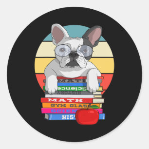 Bulldog Back To School Bookworm Dog  Classic Round Sticker