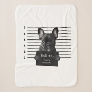 Bulldog Bad Dog Jail Frenchie Dog Mom Lover Sherpa Blanket