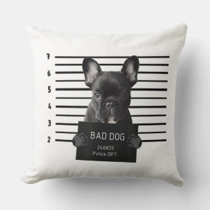 Bulldog Bad Dog Jail Frenchie Dog Mom Lover Throw Pillow
