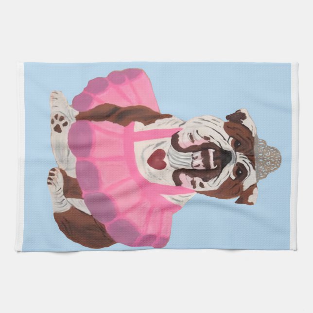 Bulldog Ballerina Kitchen Towel (Horizontal)