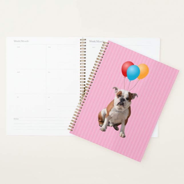 Bulldog Balloons heureux Anniversaire rose (Devant avec enveloppe)