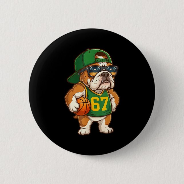 Bulldog Basketball 67 Gen Alpha Slang Srts Dog Boy 2 Inch Round Button (Front)